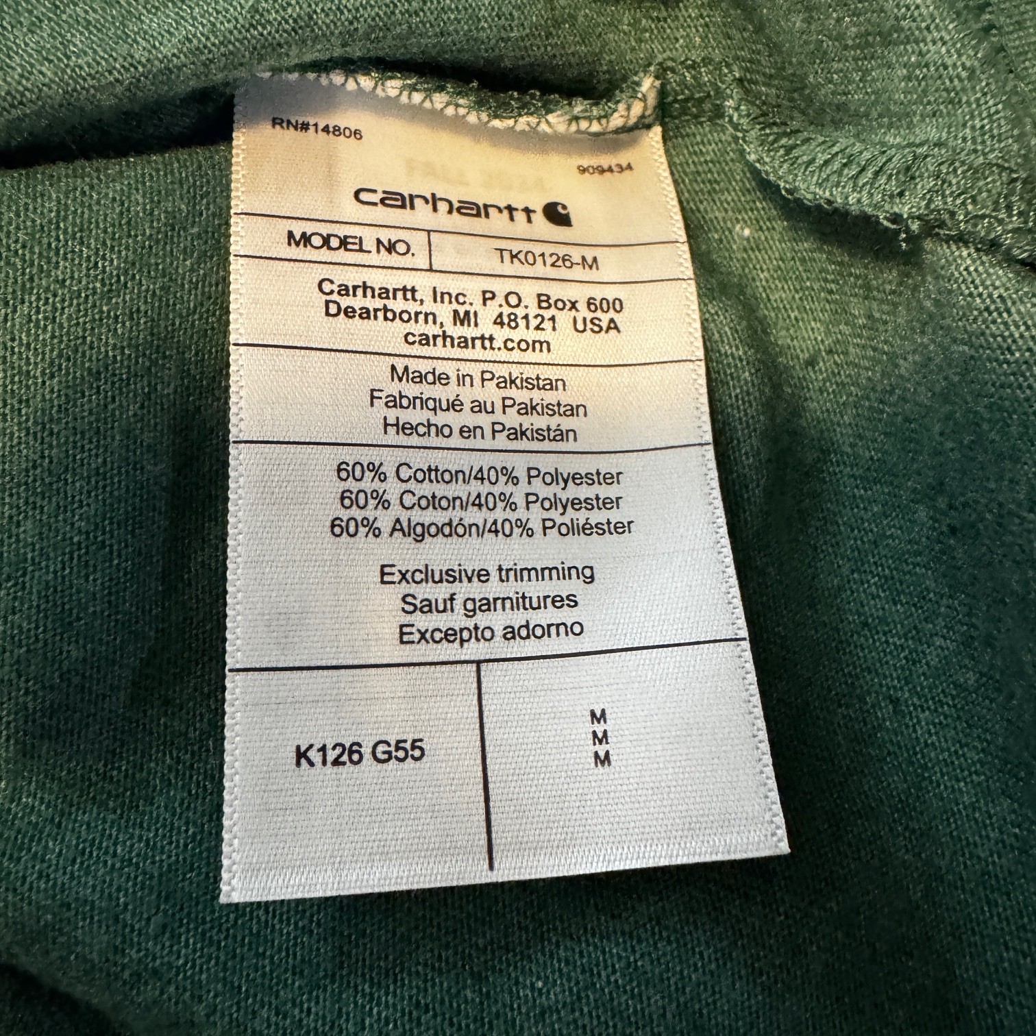 Carhartt K126 Men’s Loose Fit Heavyweight Logo Pocket T-Shirt Med Green Work NEW
