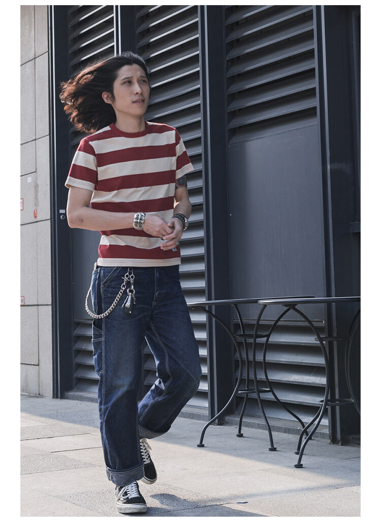NON STOCK Retro Men’s Striped Short Sleeve T-Shirts Basic Cotton Casual Shirt