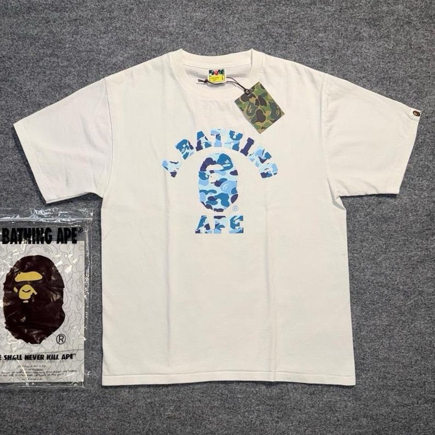 A Bathing Ape BAPE College Tee White/Blue Camo Logo Graphic T-Shirt Men’s L