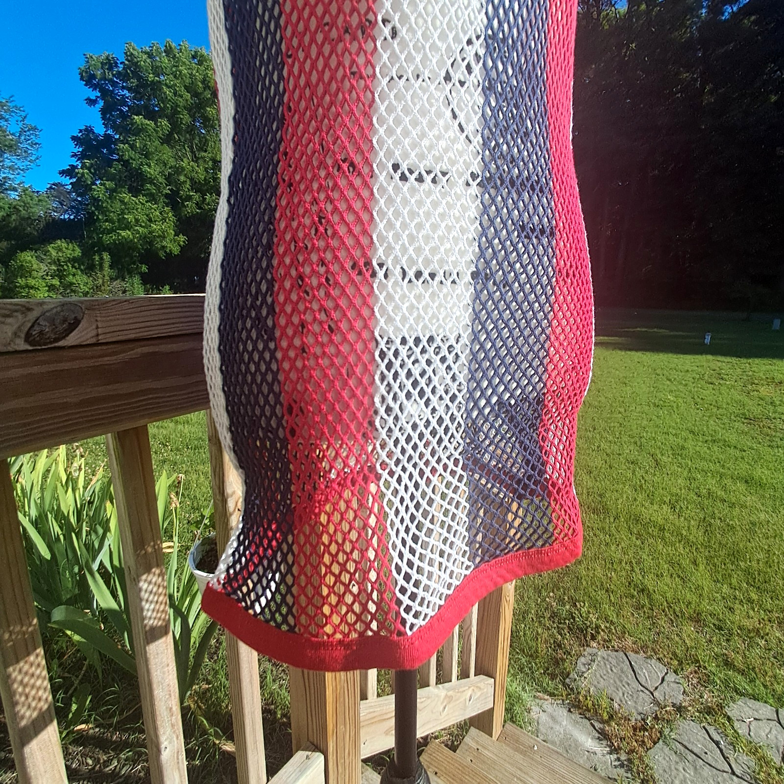 Vintage Trends String Vest Mesh Fishnet Tank Top Dress Large Patriotic USA Flag