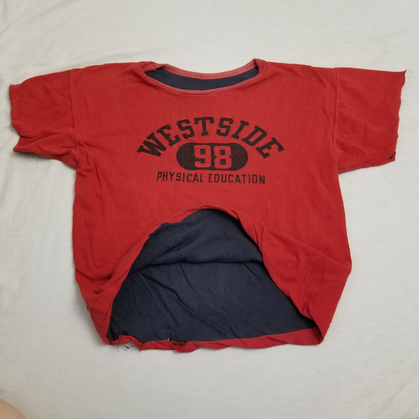 Vintage 70s Double Face T Shirt Mends Medium Blue Red Gym Athletic Reversible