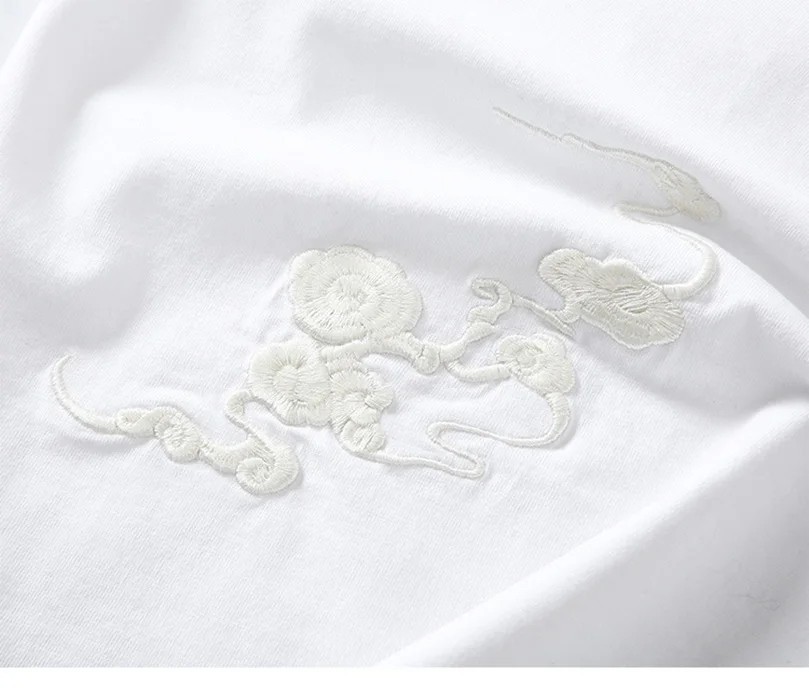 Men Embroidered Mythical Beast T-Shirt Sukajan Cotton Short Sleeve Hip Hop Tee