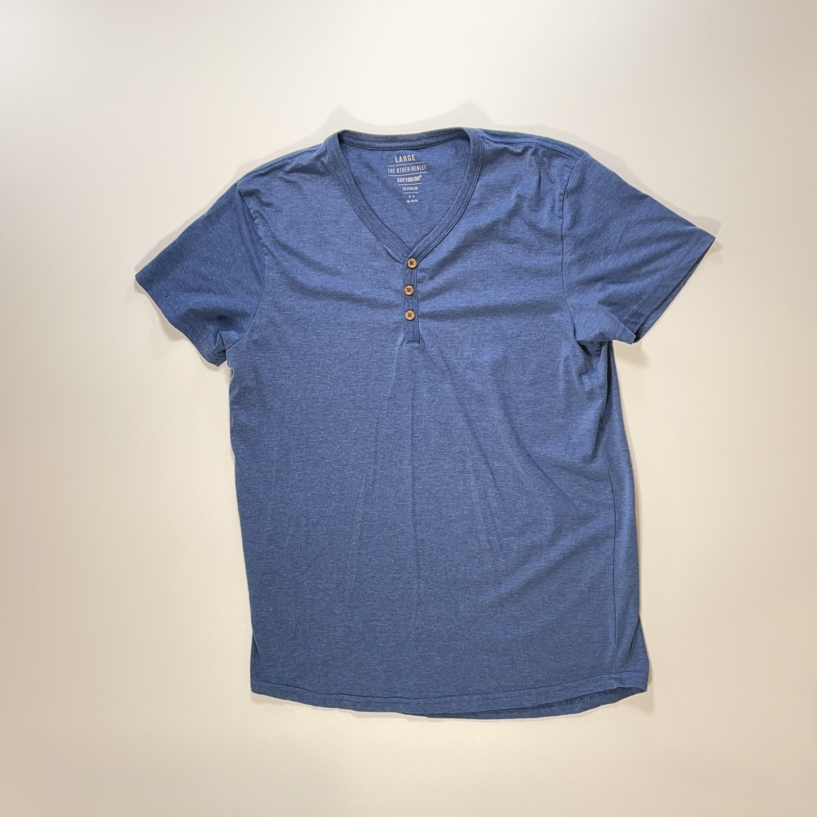 Cotton On Henley Shirt L Mens Blue Short Sleeve The Other One