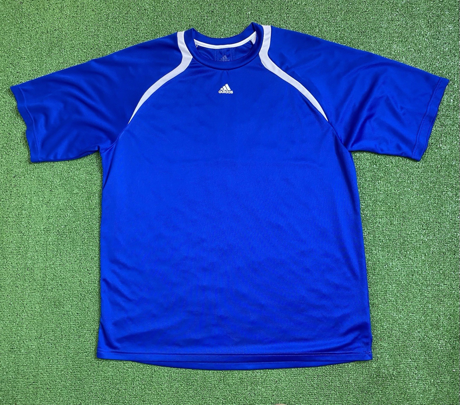 Adidas T Shirt Mens XL Three Stripes Blue Double Sided Polyester Train Climalite