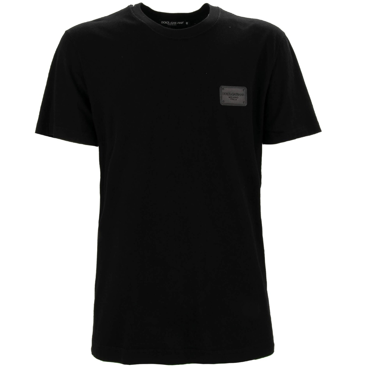 DOLCE & GABBANA DG Logo Plate Vintage Cotton Linen T-Shirt Black 48 US 38 M