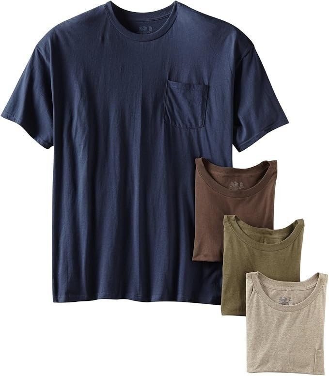 Mens 8-Pack Assorted Pocket Crew T Shirts by Fruit of the Loom Comfortable…