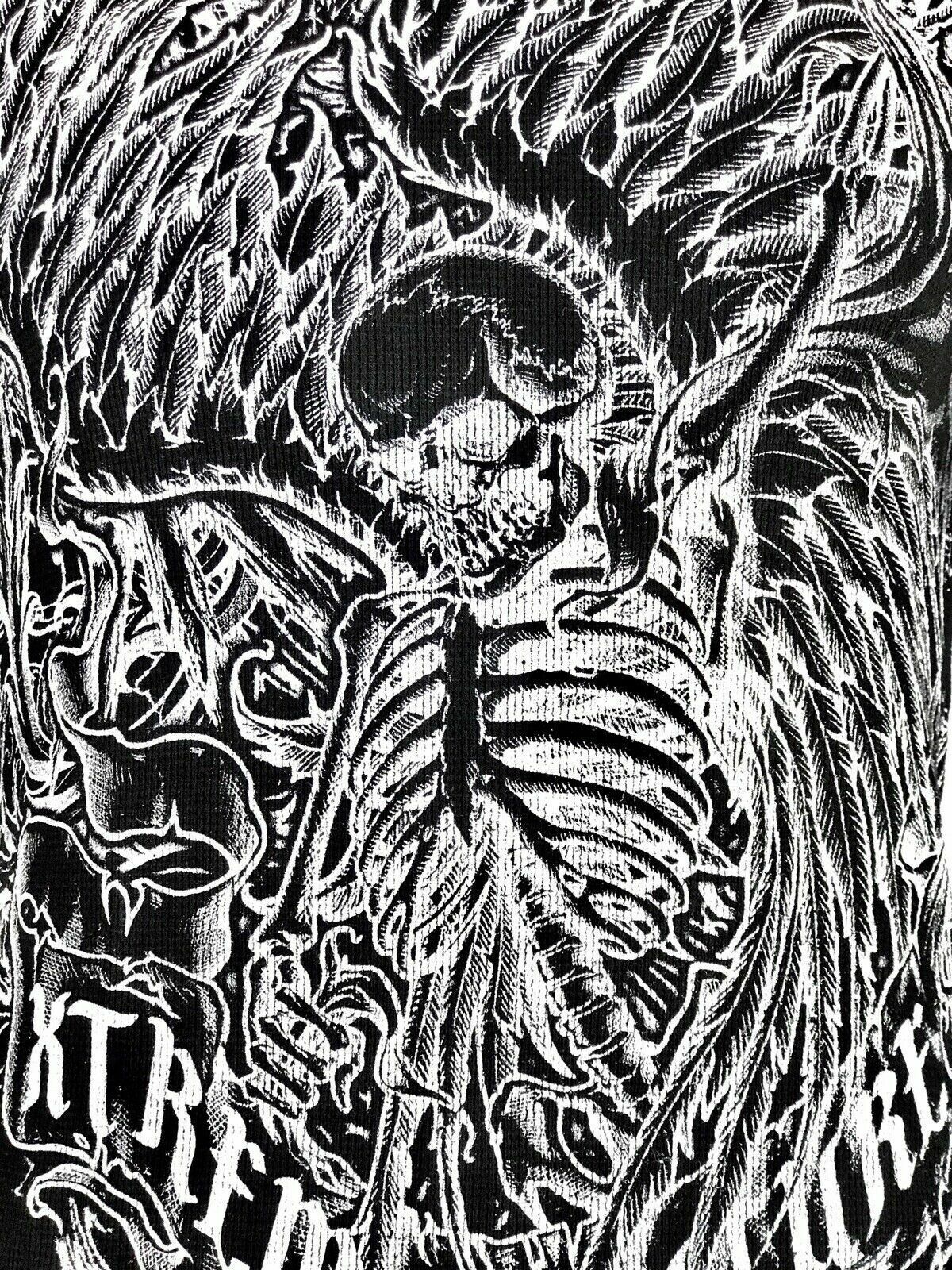 Xtreme Couture by Affliction Men’s Thermal Shirt ACCUSER Skull Biker MMA Black