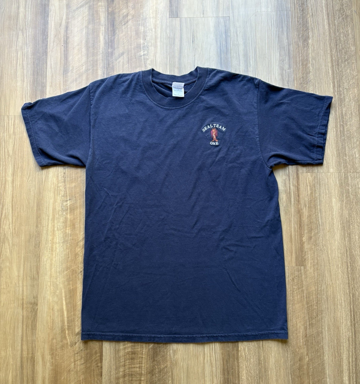 Vintage Navy Seal Team One T Shirt Mens Navy Blue Sz L Embroidered Military