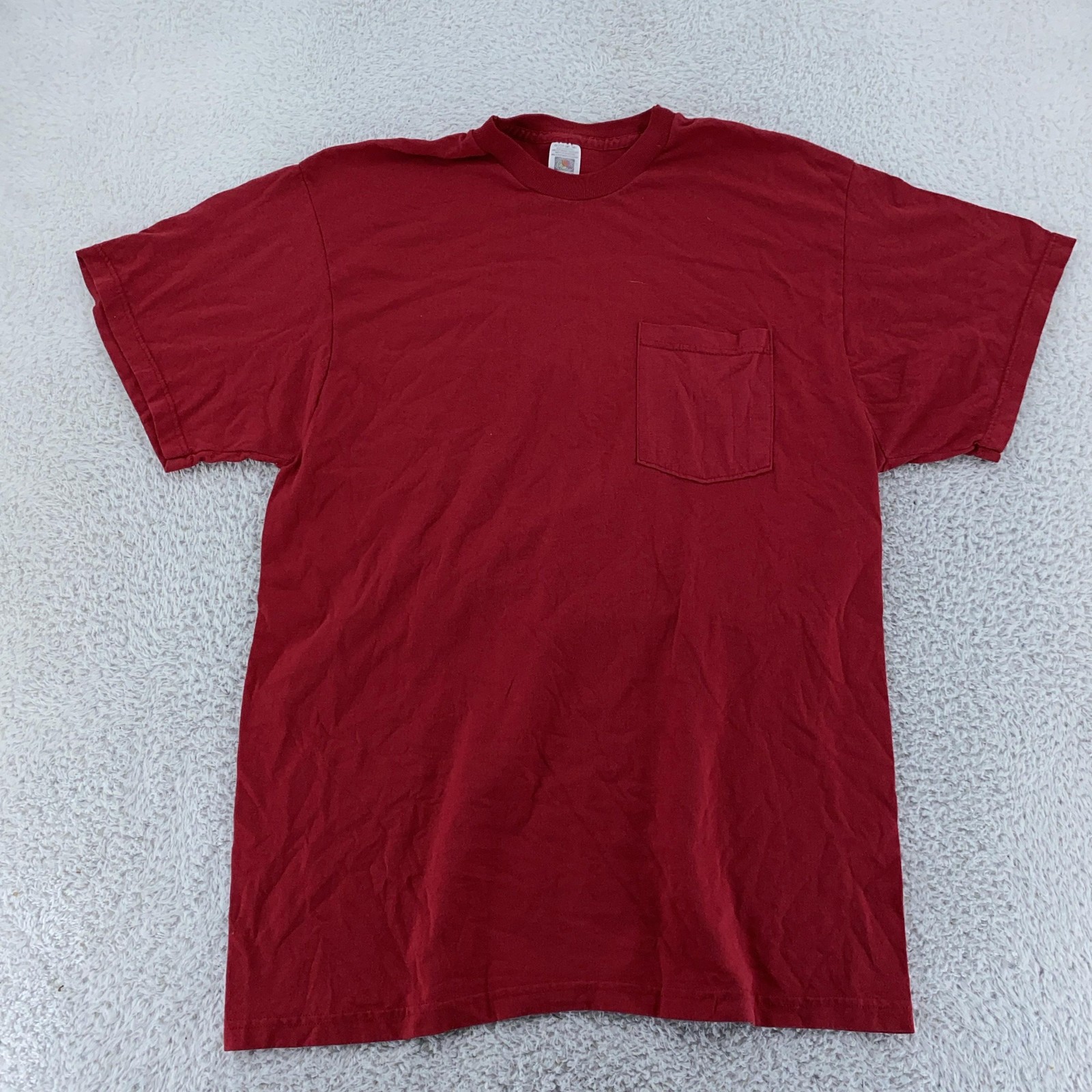 Vintage Fruit of the Loom Blank Dark Red Pocket Shirt Mens M/L Tee Golden Blend