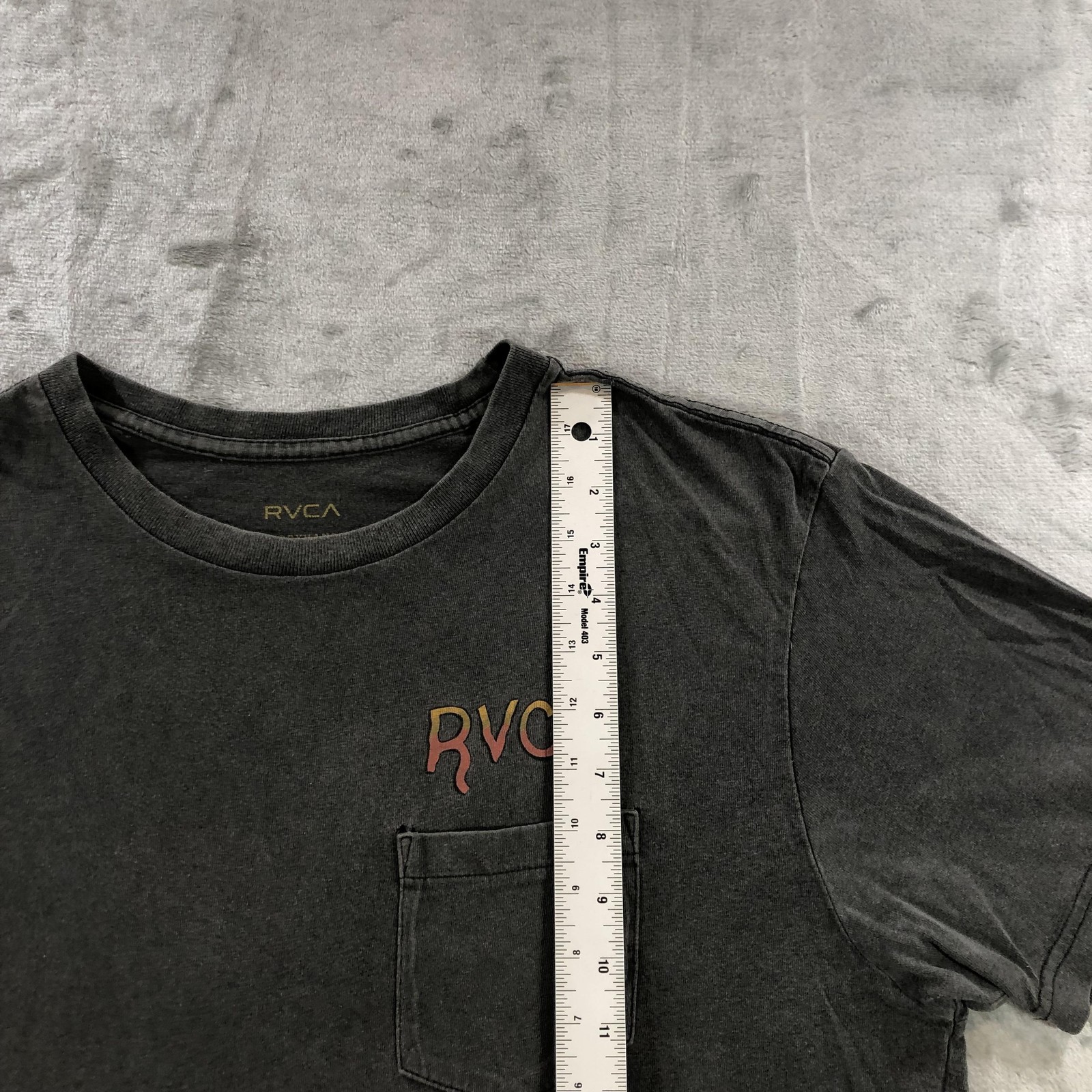 RVCA Shirt Mens Large Gray Aged Dryhand Tee Chest Pocket Til Death Back Graphic