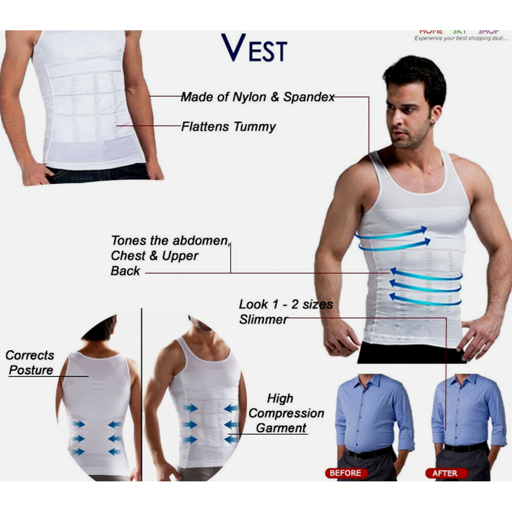 Men Body Shaper Slimming Tummy Vest Thermal Compression Shirt Tank Top Shapewear