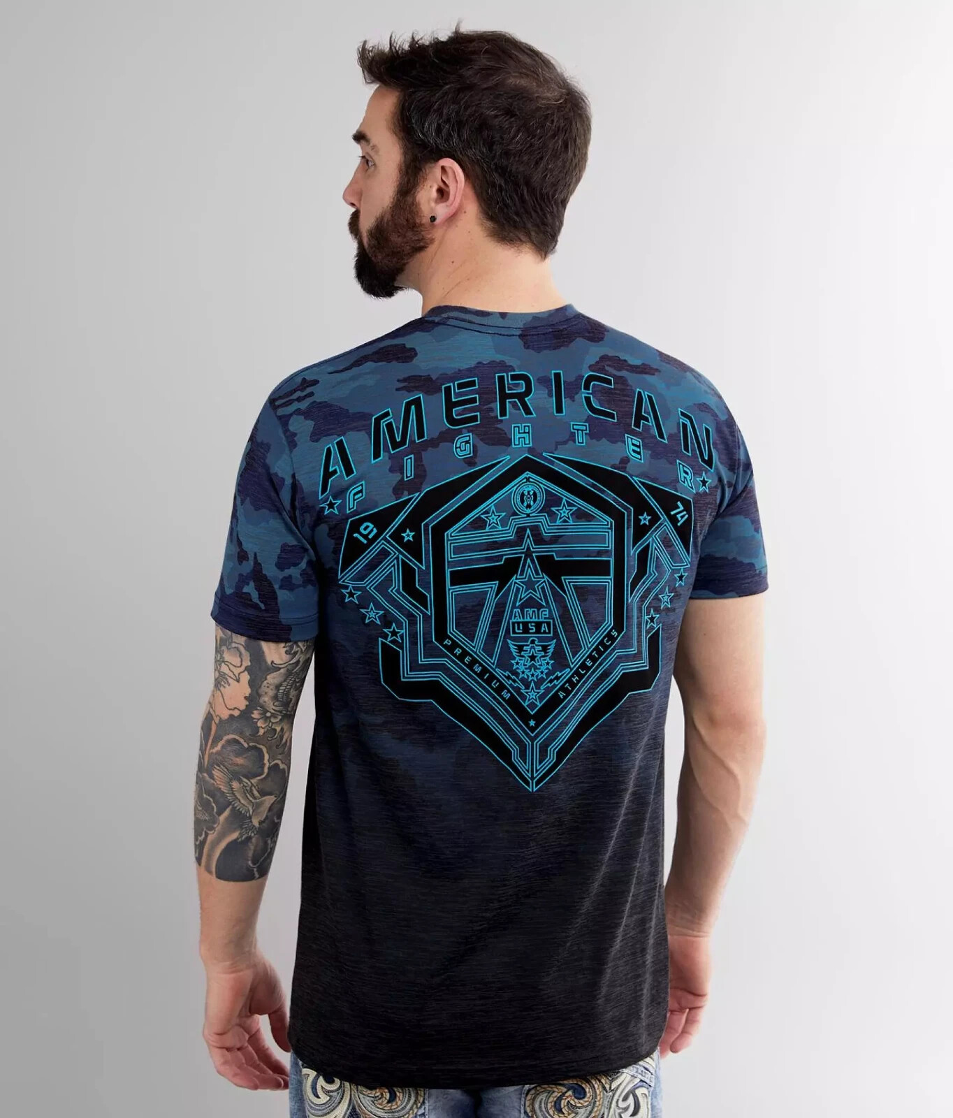 New Men’s American Fighter Penfield Athletic MMA Blue Camo T-Shirt XS-4XL