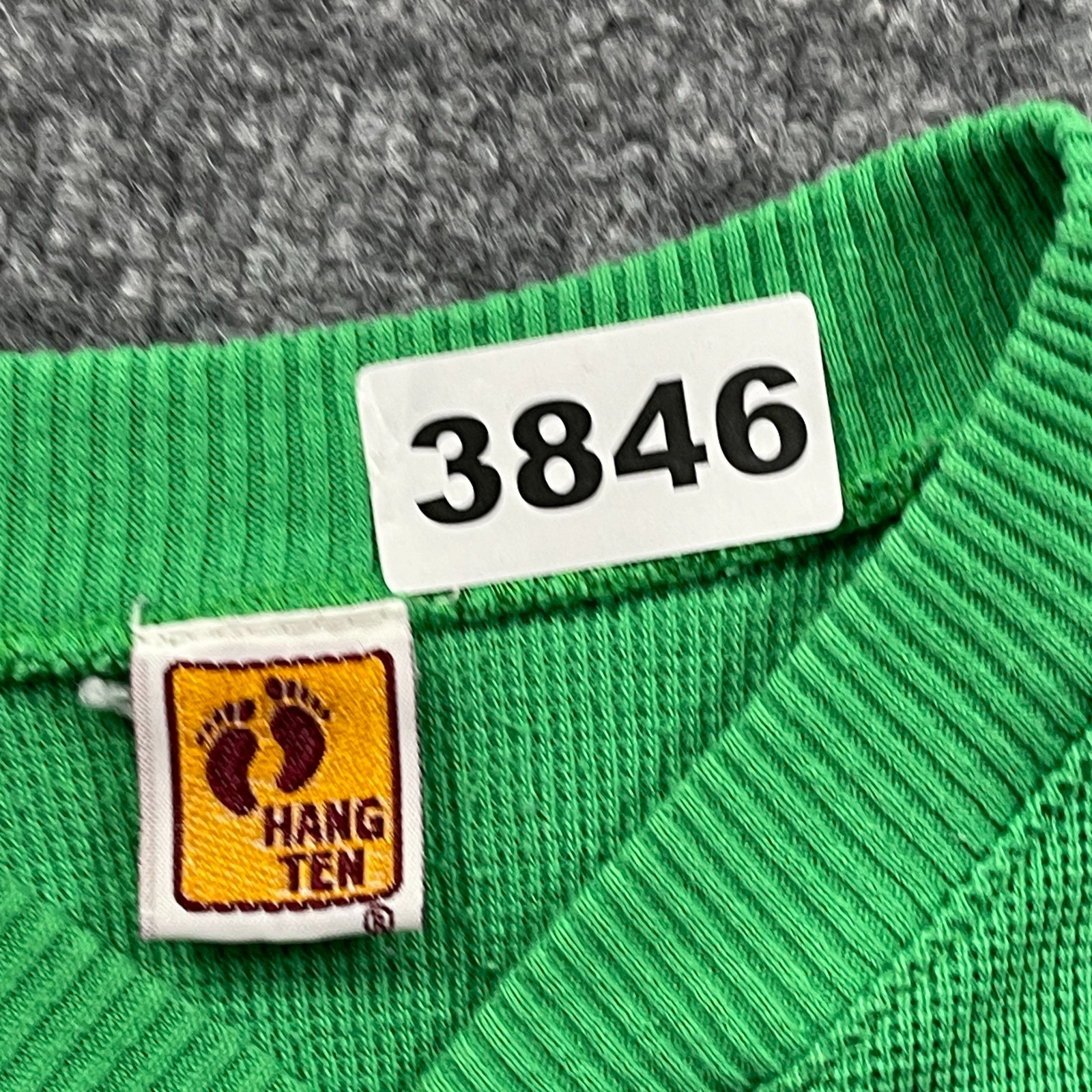 Vintage 80s Hang-Ten Waffle Knit Raglan Shirt TEENS XS 14×18 Green White