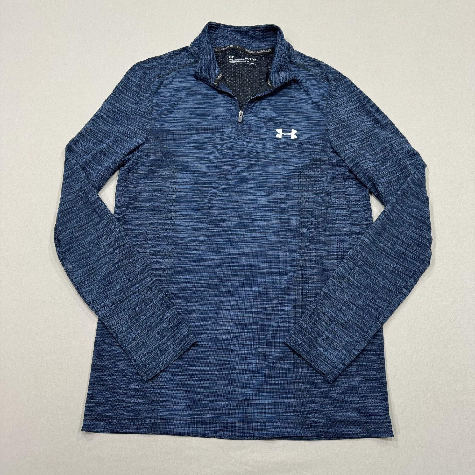 Under Armour Shirt Mens Small Blue Long Sleeve 1/4 Zip Fitted Heat Gear Active