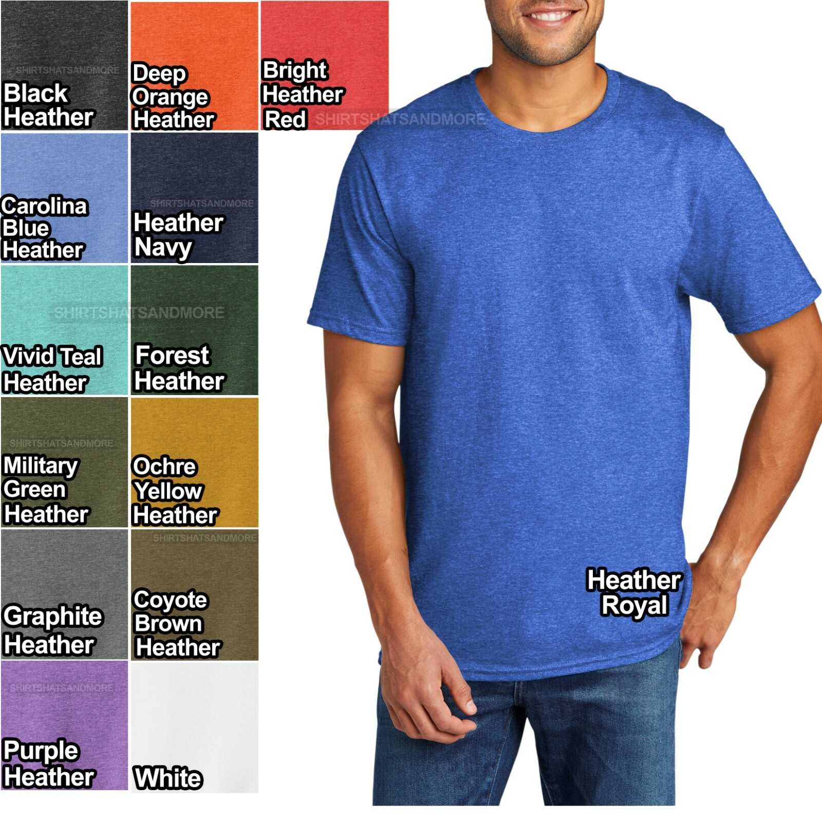 Mens Tri Blend Crew Neck T Shirt Soft Tee T-Shirt S, M, L, XL, 2XL, 3XL, 4XL NEW