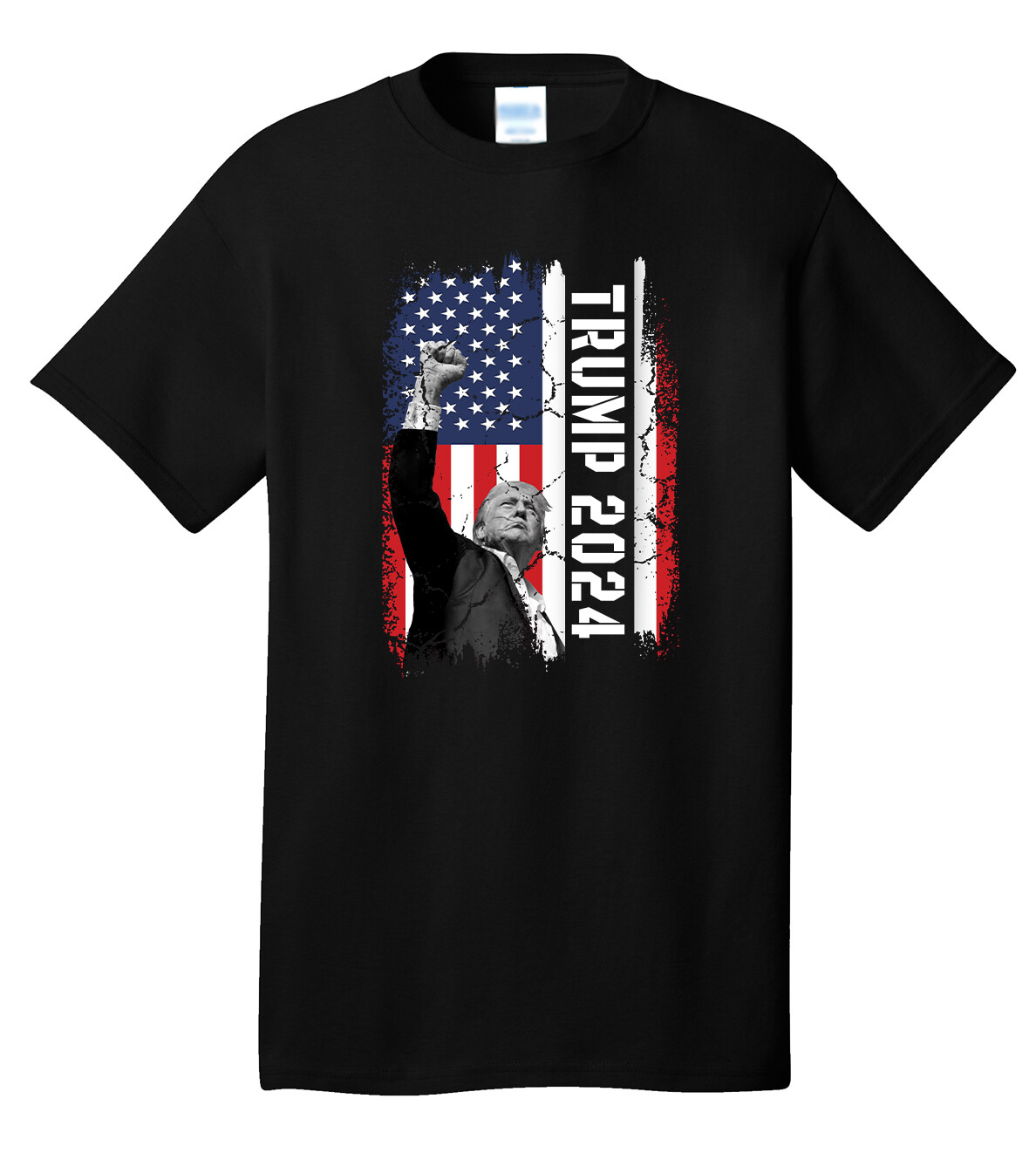 Trump 2024 Shooting Tattered Flag Black Tee T-Shirt MAGA Election Republican