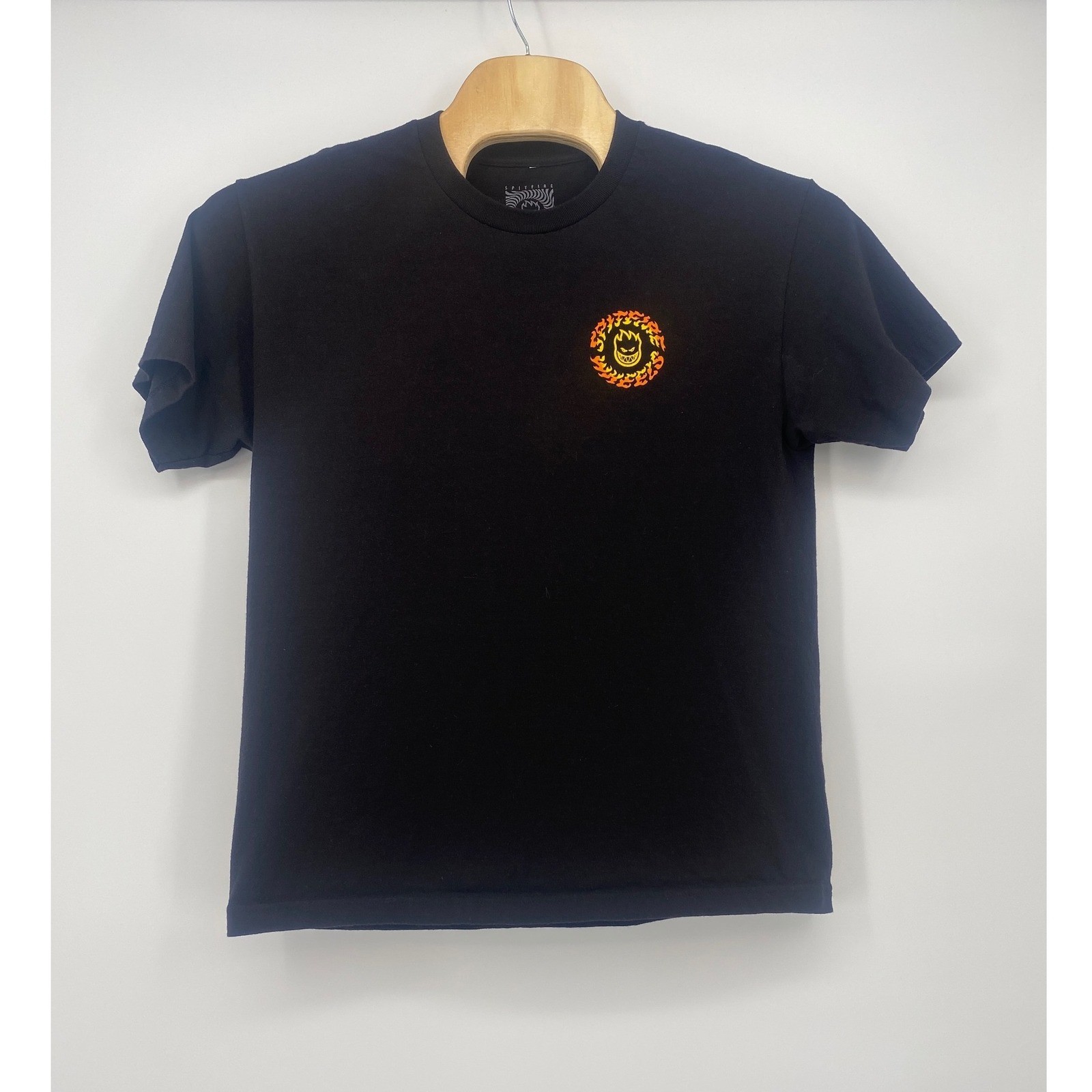 Spitfire T-Shirt Large Black Bighead Flame Swirl Graphic Skate Tee Excellent