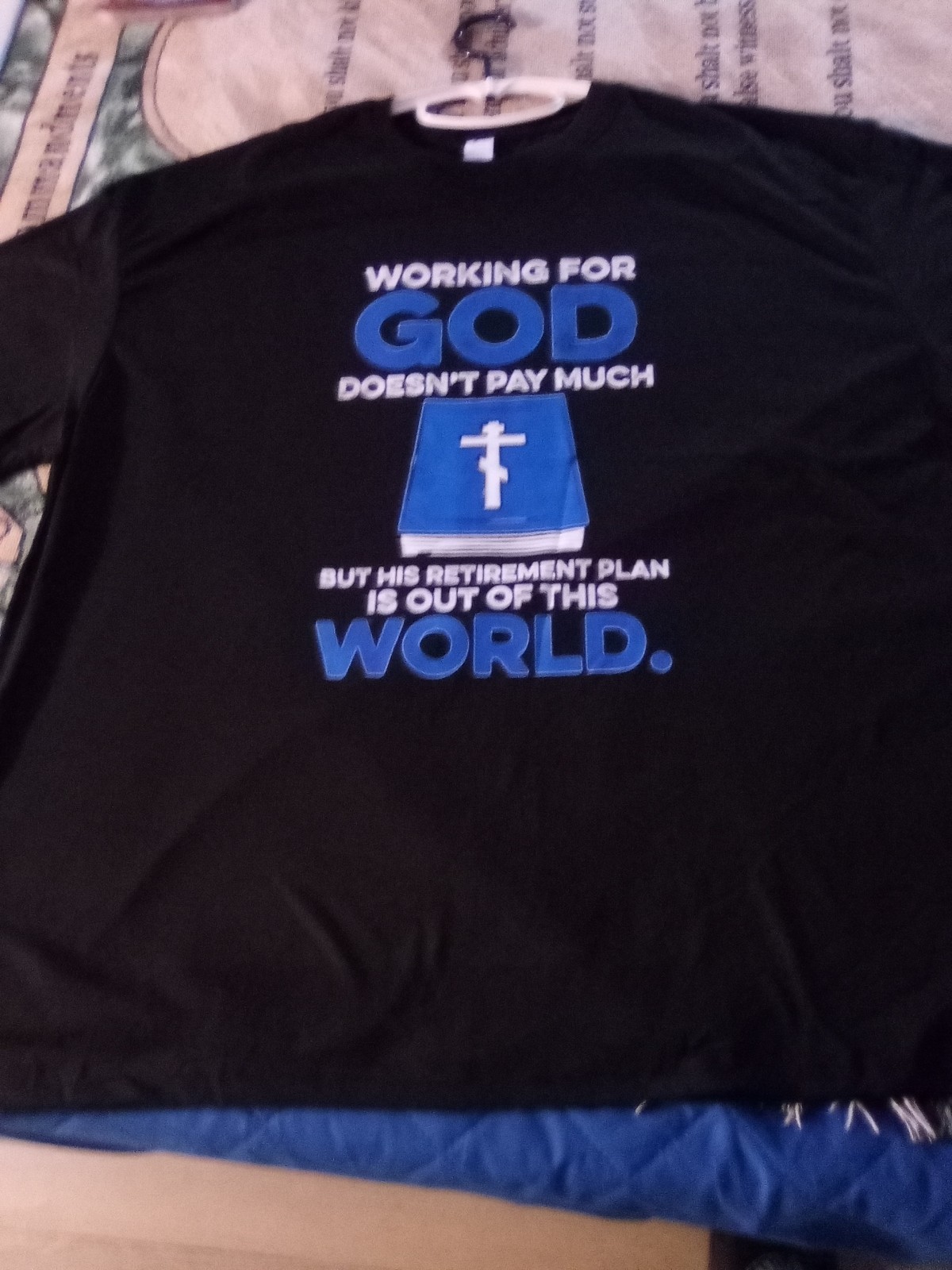 Men’s Black “Working For God” Religious Graphic Crew Neck Cotton Tee 3XL