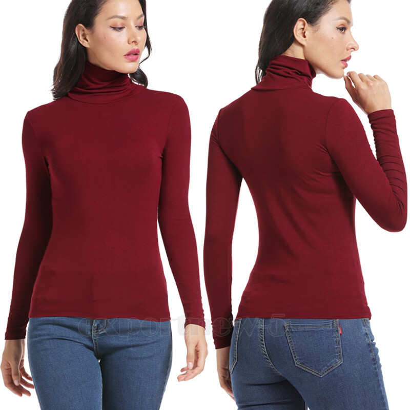 Womens Basic Lightweight Turtleneck Long Sleeve Pullover Solid Top High Neck US