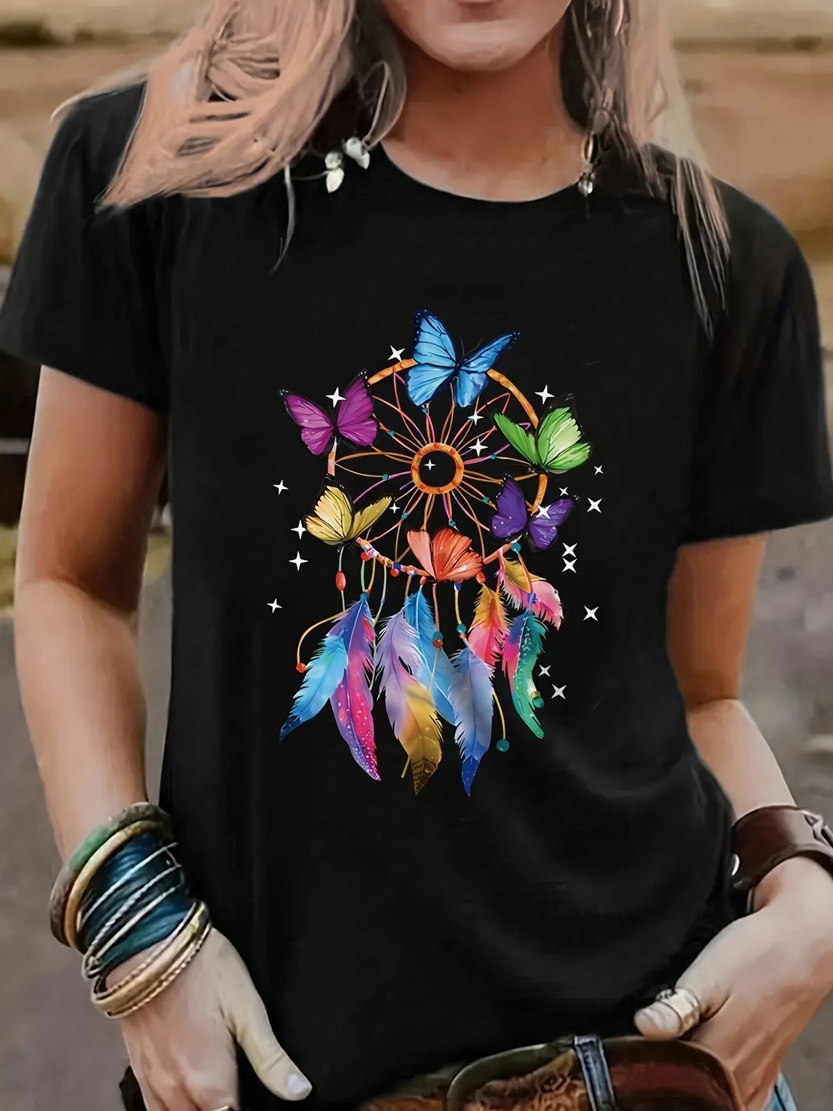 Butterfly Dreamcatcher Graphic Tee – Vibrant Mystic Nature Print T-Shirt