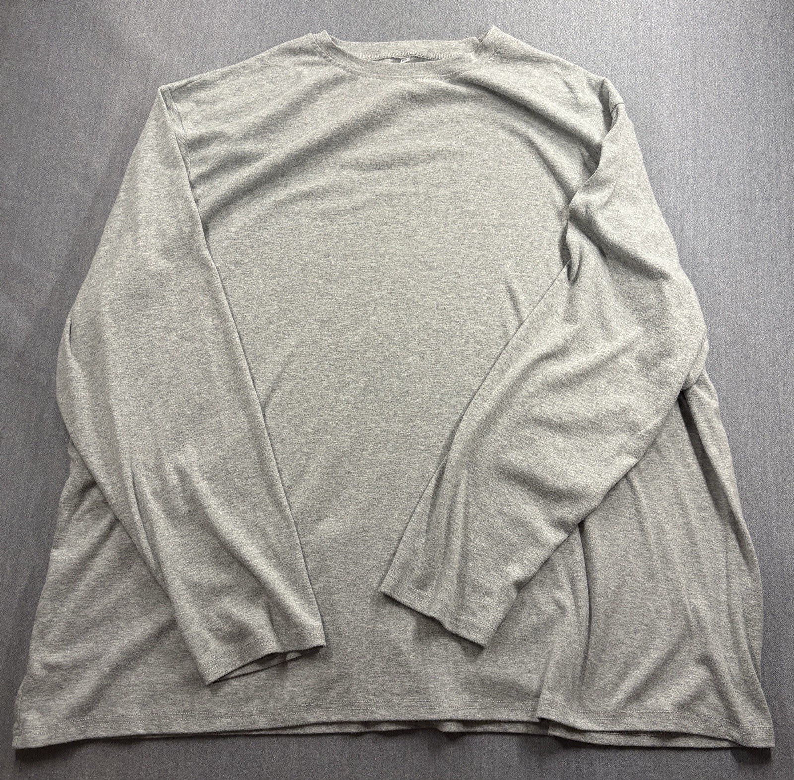 Gray Crew Neck Long Sleeve T-Shirt Men’s Size 5XL Cotton Spandex