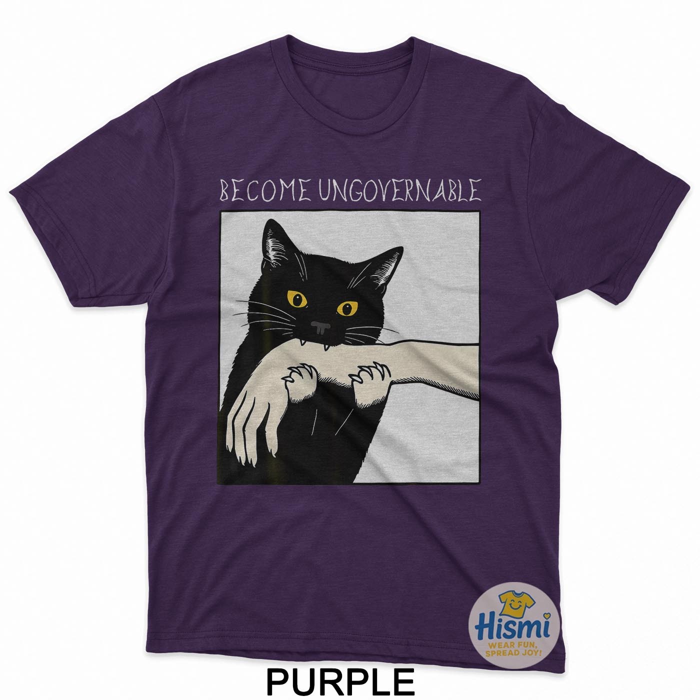 Become Ungovernable – Black Cat Biting Hand Funny Meme T-Shirt