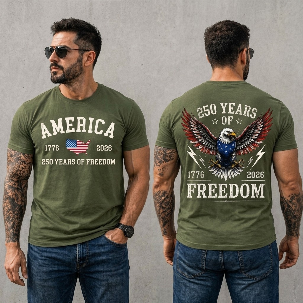 America 250th Anniversary Eagle Patriotic USA 1776-2026 Military Geen T-Shirt