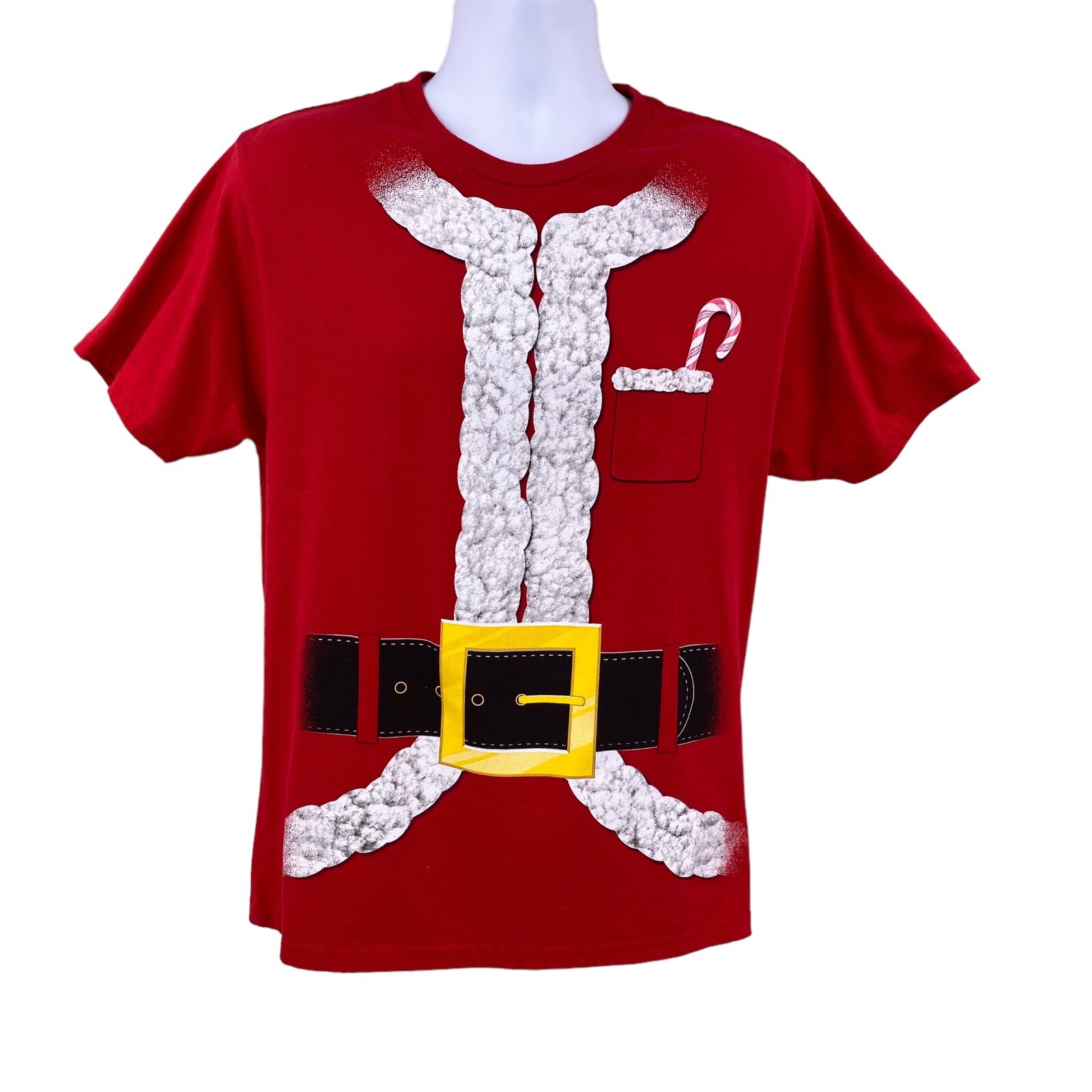 Holiday Time Mens Christmas Santa Claus T-Shirt Tee Size Medium Red Short Sleeve