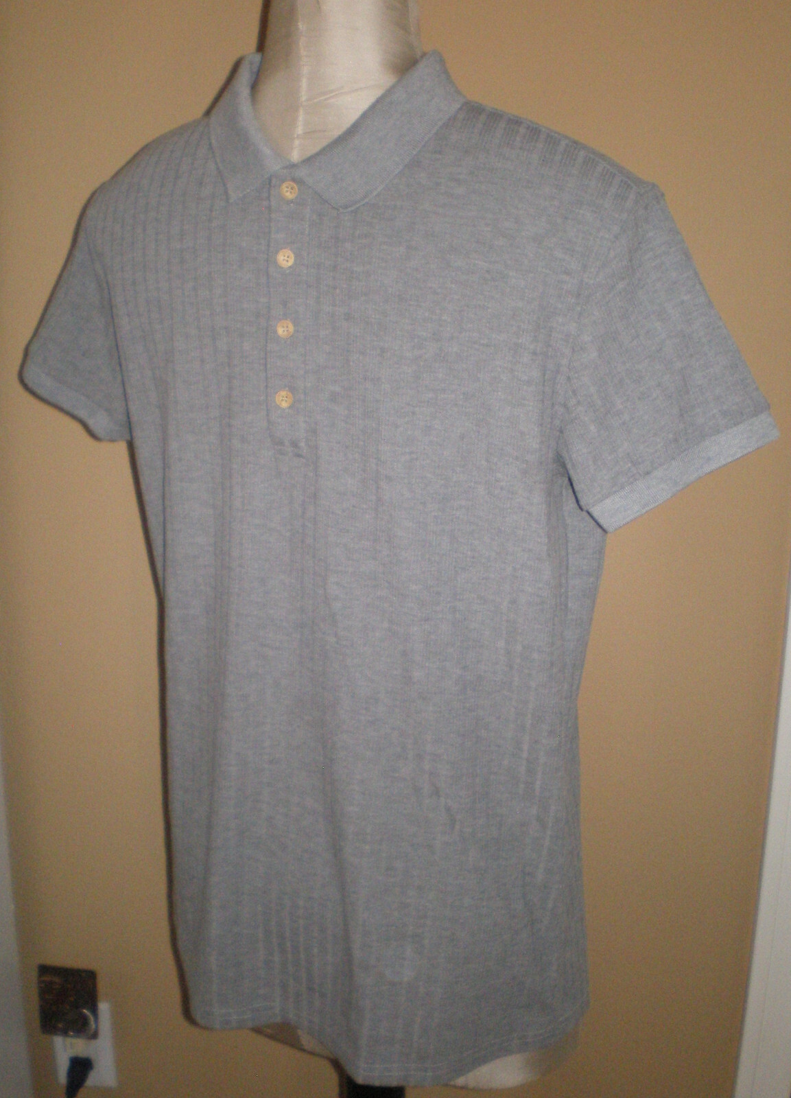 NITAGUT Mens GREY * GRAY Casual Short Sleeve Collared Ribbed Knit POLO Shirt S