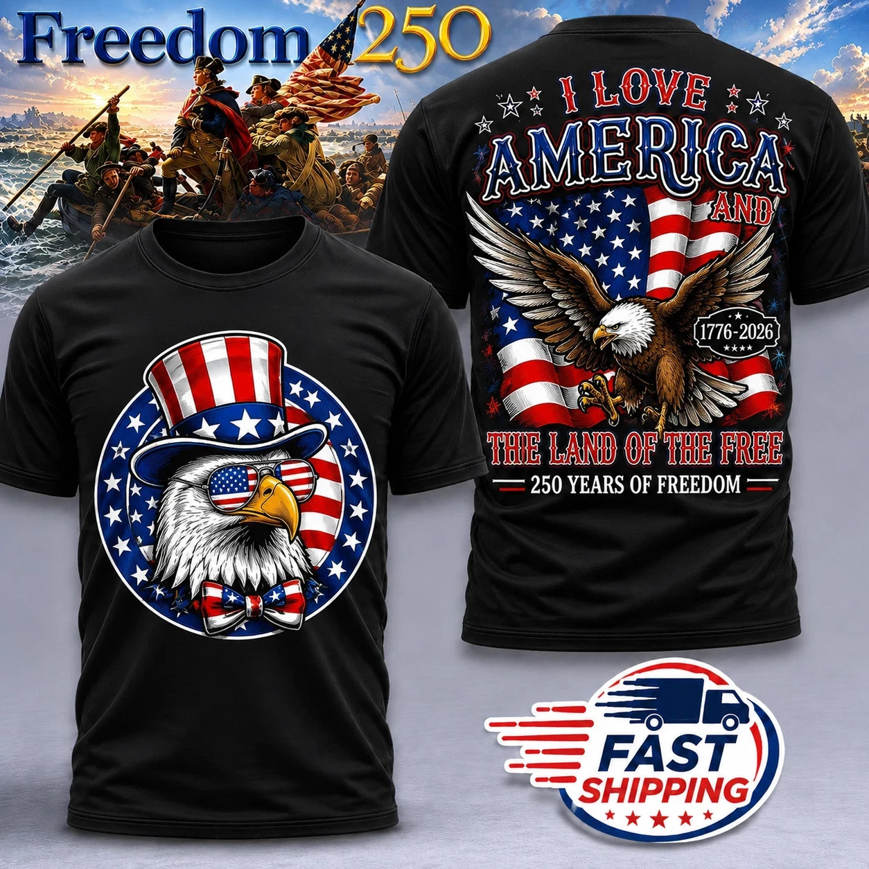 250th Anniversary America T-Shirt, 250th Years Of Freedom Size S-5XL