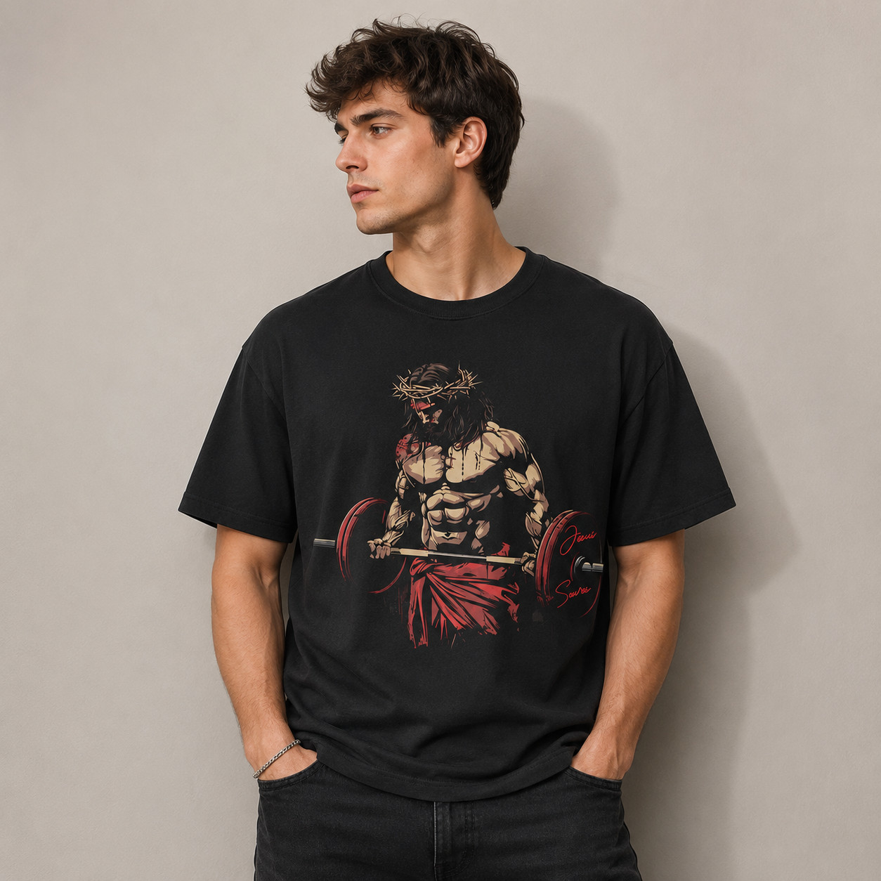 Jesus Deadlifter Gym T-Shirt Retro Christian Workout Tee Faith Gift for Men