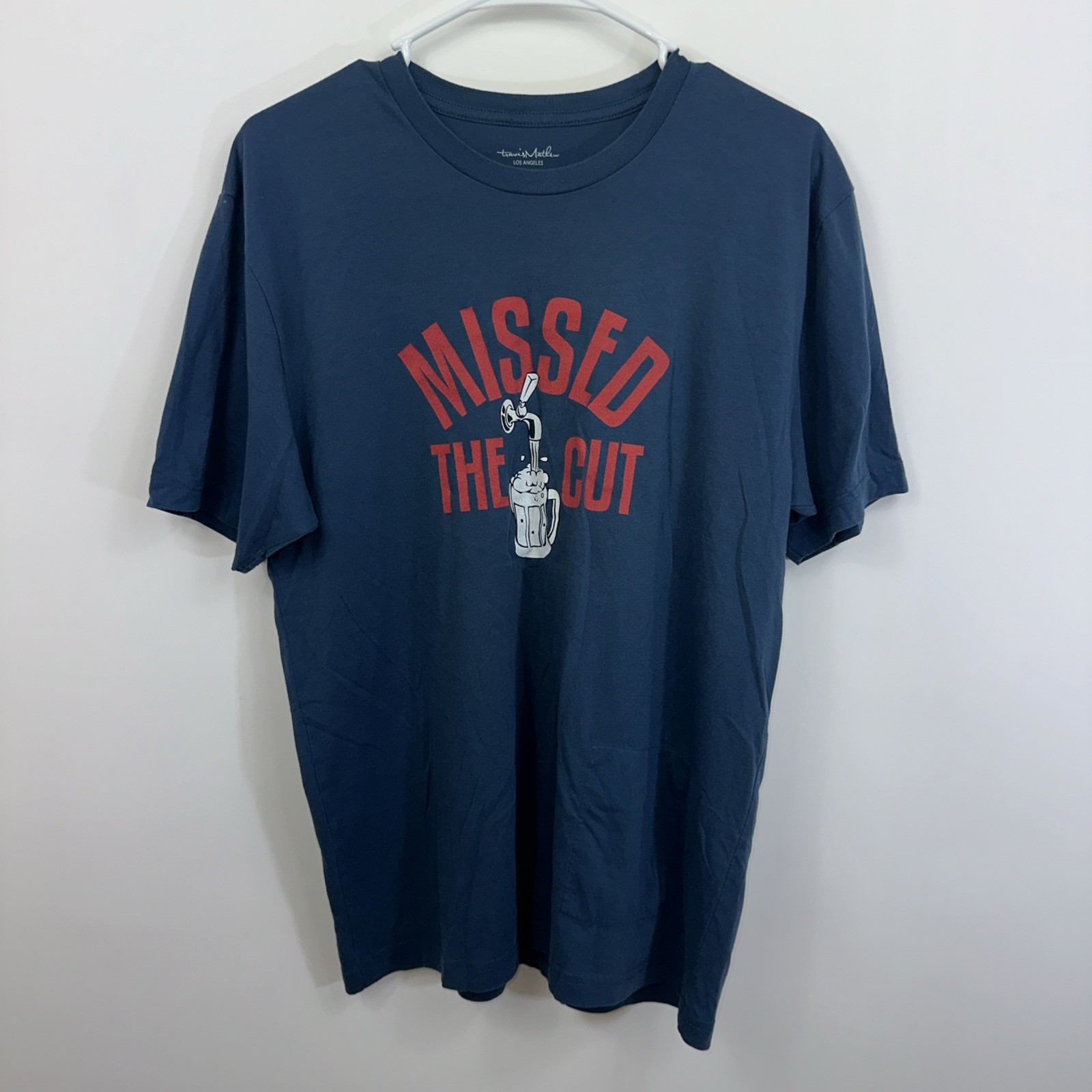 Travis Mathew Missed the Cut Men’s Medium Navy Blue Red 50/50 Blend S/S T-shirt
