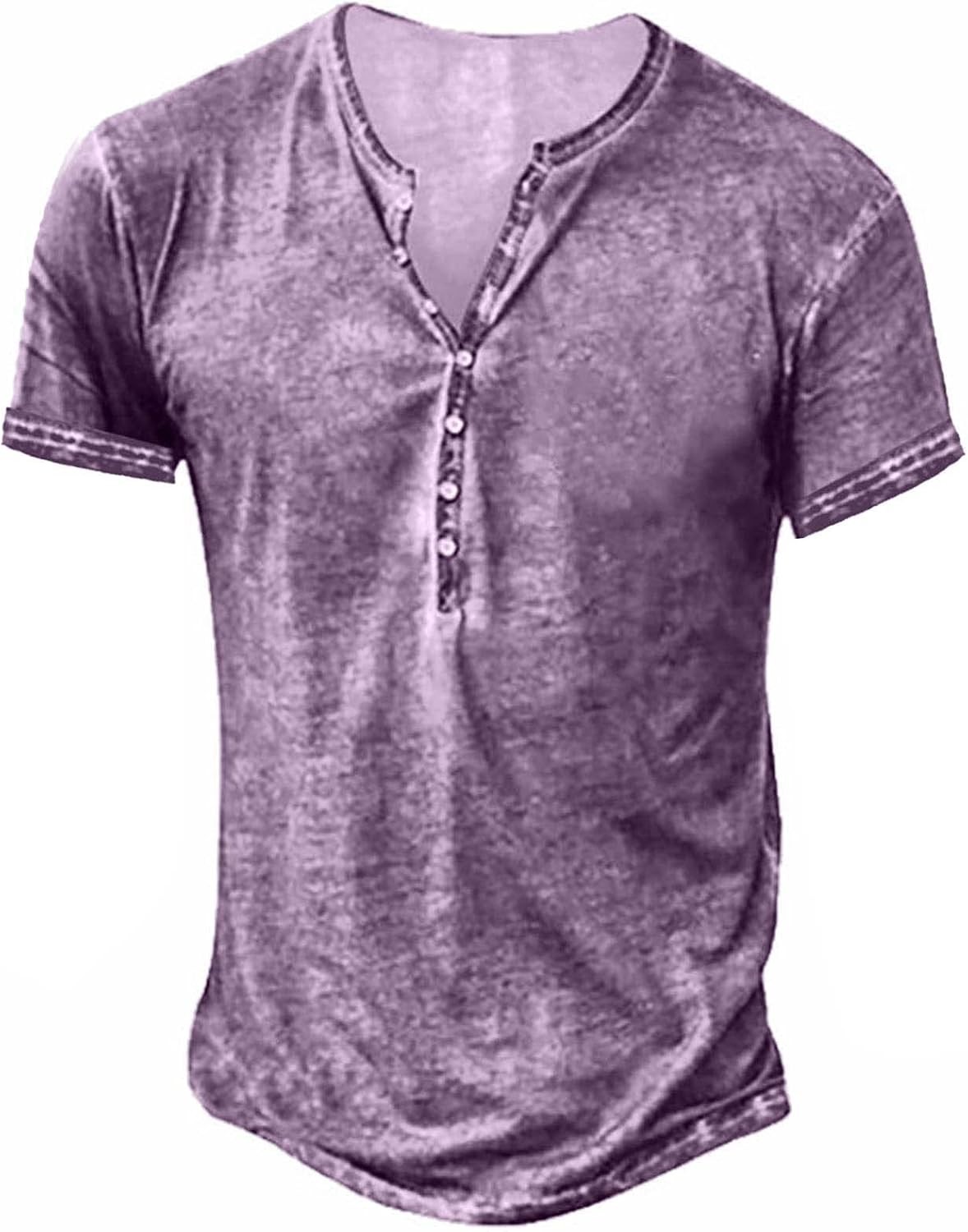 Mens Distressed Henley Shirt Short Sleeve Retro Washed Casual Slim Fit Tee