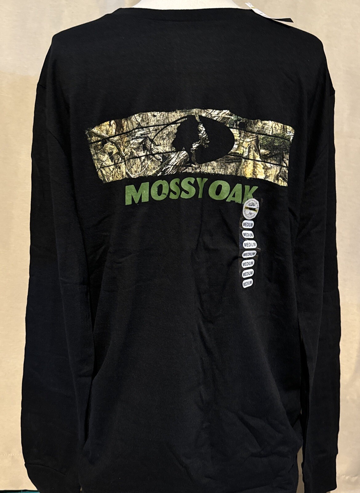 Mossy Oak Men’s Medium Long Sleeve Black T-Shirt With Camouflage Logo
