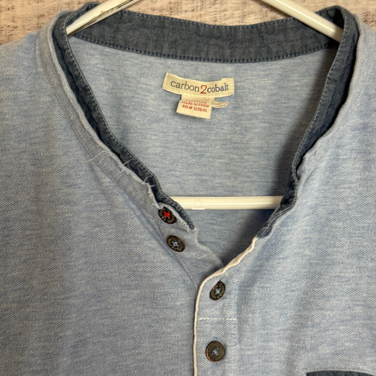 Carbon 2 Cobalt Henley Shirt Mens Large Blue Short Sleeve Preppy Casual