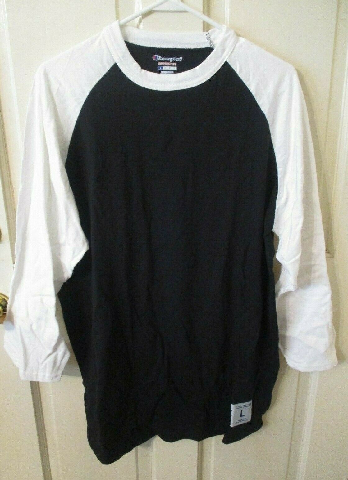 907W1 Champion T137 Authentic Apparel Baseball Tee Small LG Black & White