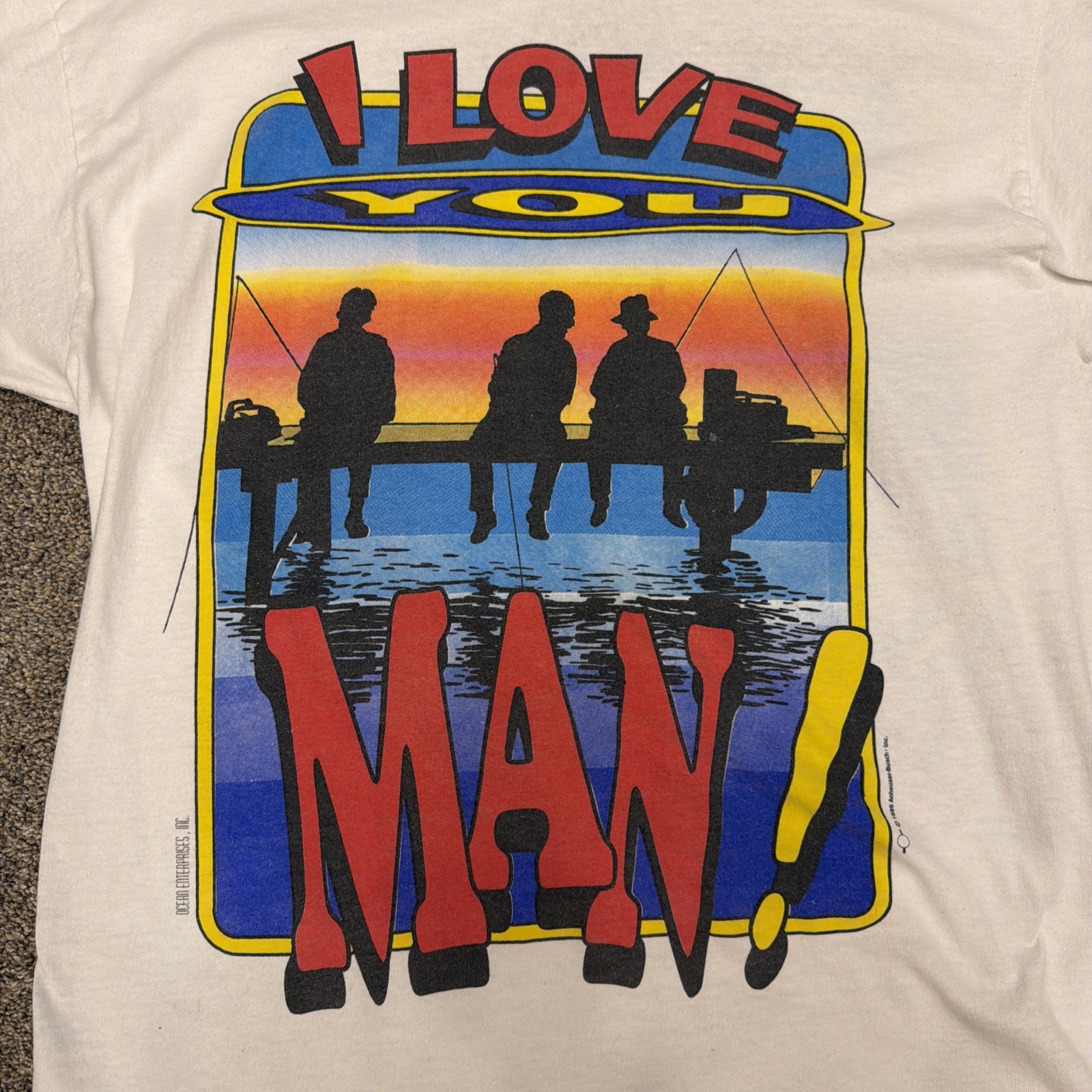 VTG 80s Bud Light I Love You Man T-Shirt Men L Single Stitch White Fishing Lake