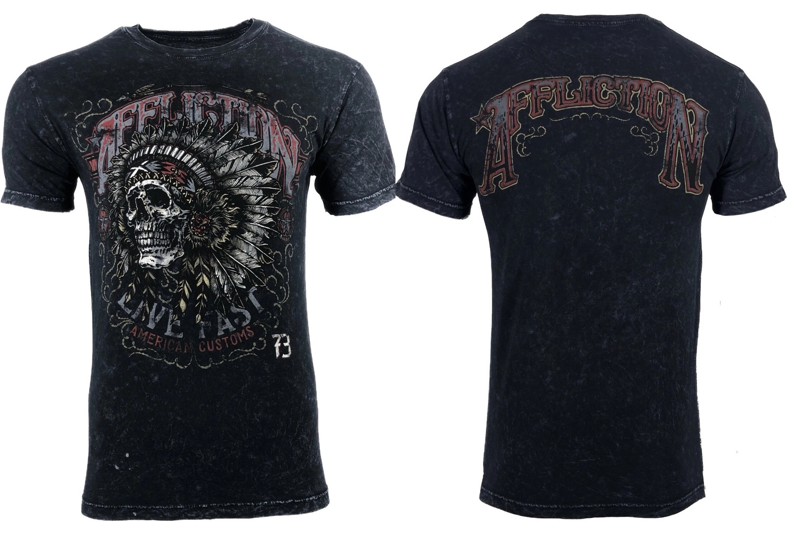AFFLICTION Men’s T-shirt AC IROQUOIS BLACK LAVA Biker Skull Tattoo MMA S-4XL