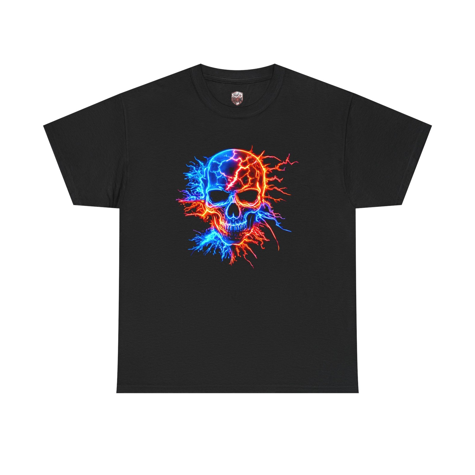 Electric Fire Skull T-Shirt | Neon Lightning Skull Tee