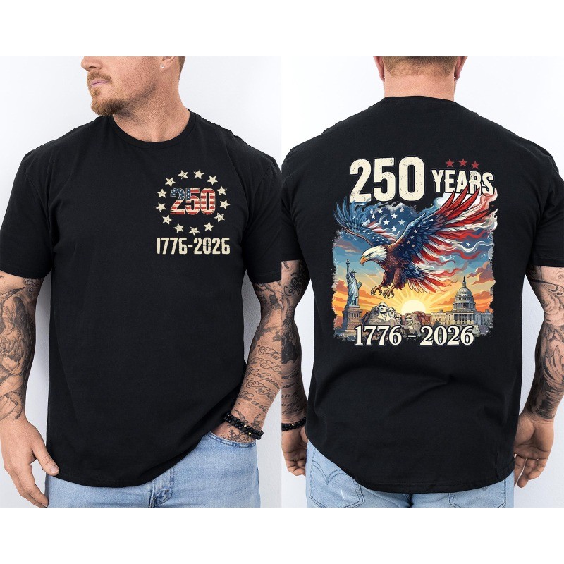 250 Years Old Birthday Bald Eagle 250th Anniversary USA Front & Back T-Shirt
