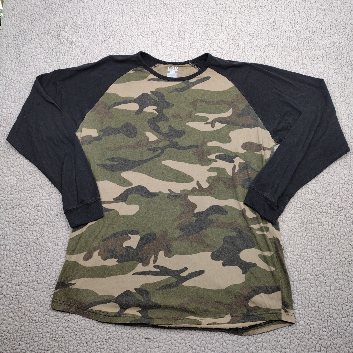 CSG Shirt Mens XXL Black Army Green Camo Raglan Tee