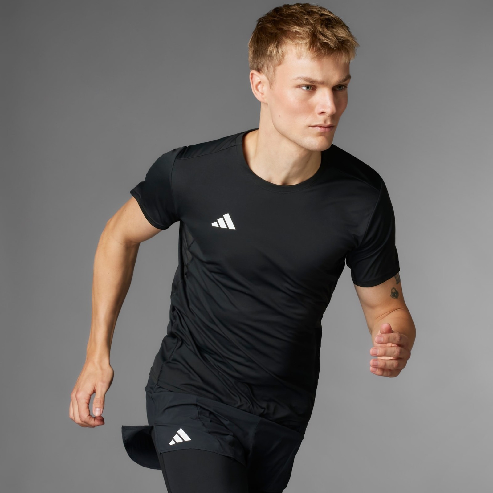 adidas Mens Adizero Essentials Running T-Shirt Sports Top Black Red White Blue