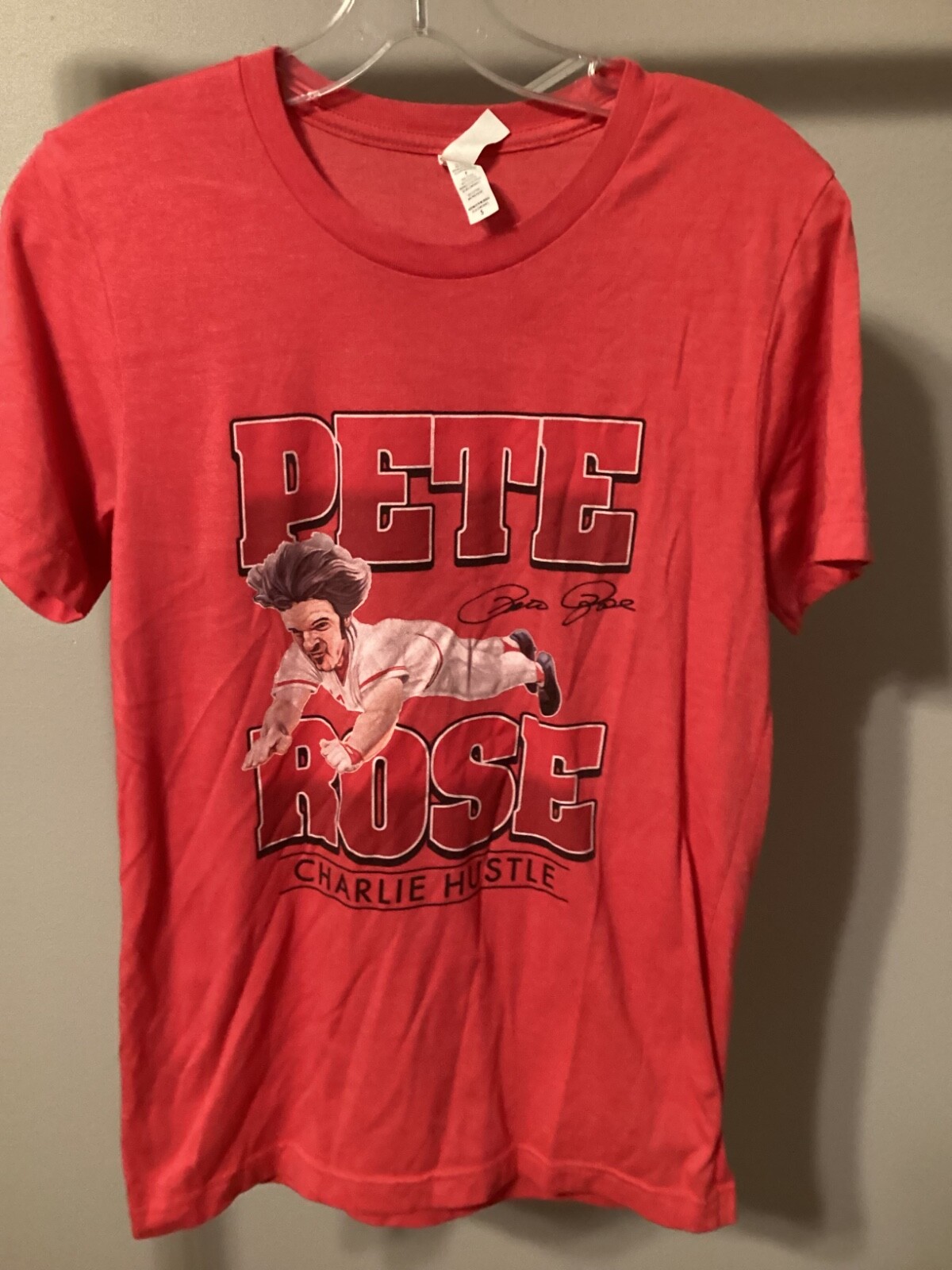 Small Mens Pete Rose Cincinnati Reds Charlie Hustle retro soft baseball t-shirt