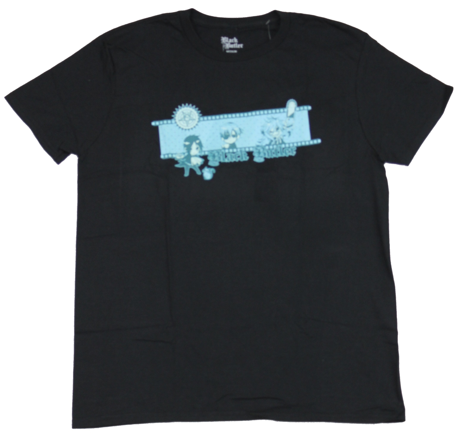 Black Butler Adult New T-Shirt – Chibi Pic Blue Name Bar