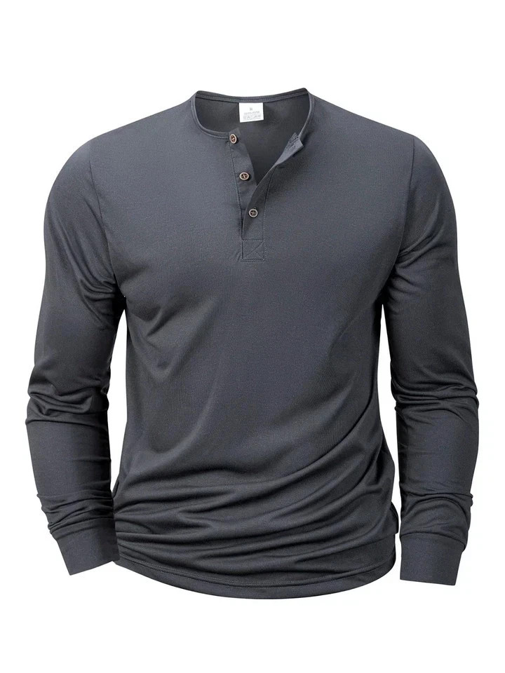 Mens Cotton Slim Fit Long Sleeve Henley T-Shirt Casual Button Tee Top Gym Gift