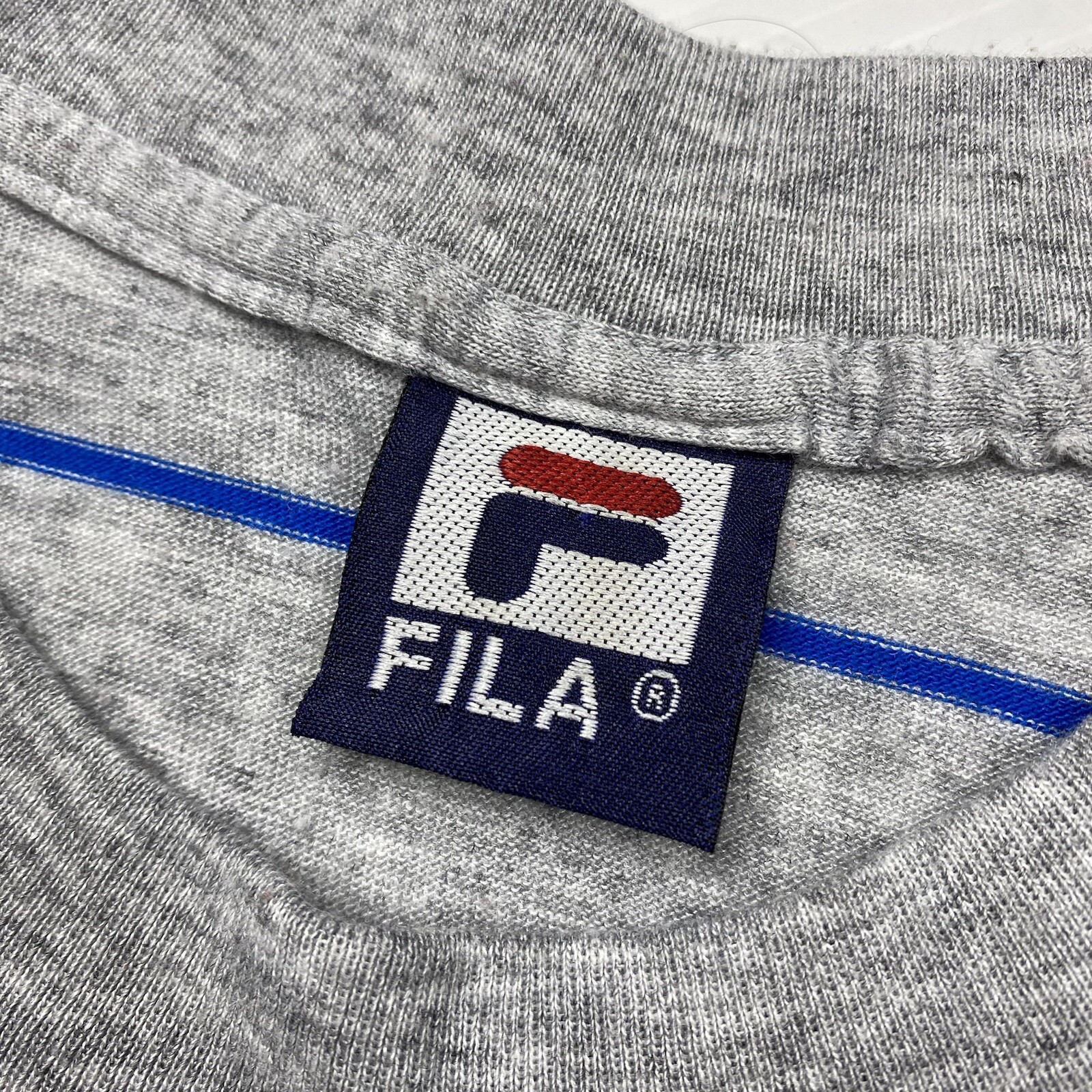 Vtg FILA Dominican Republic Beach Exploration Team Mens T-Shirt L Gray Striped