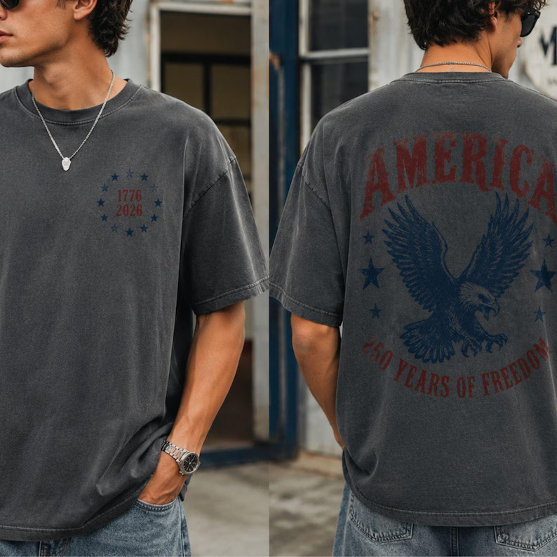 America Eagle 250th Anniversary Patriotic Graphic T Shirt Charcoal S-5XL