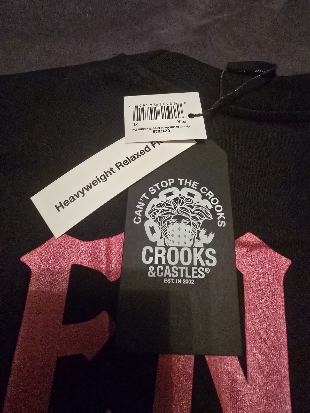 Crooks & Castles “Venom” size XL Heavyweight Drop Shoulder T-shirt Black.