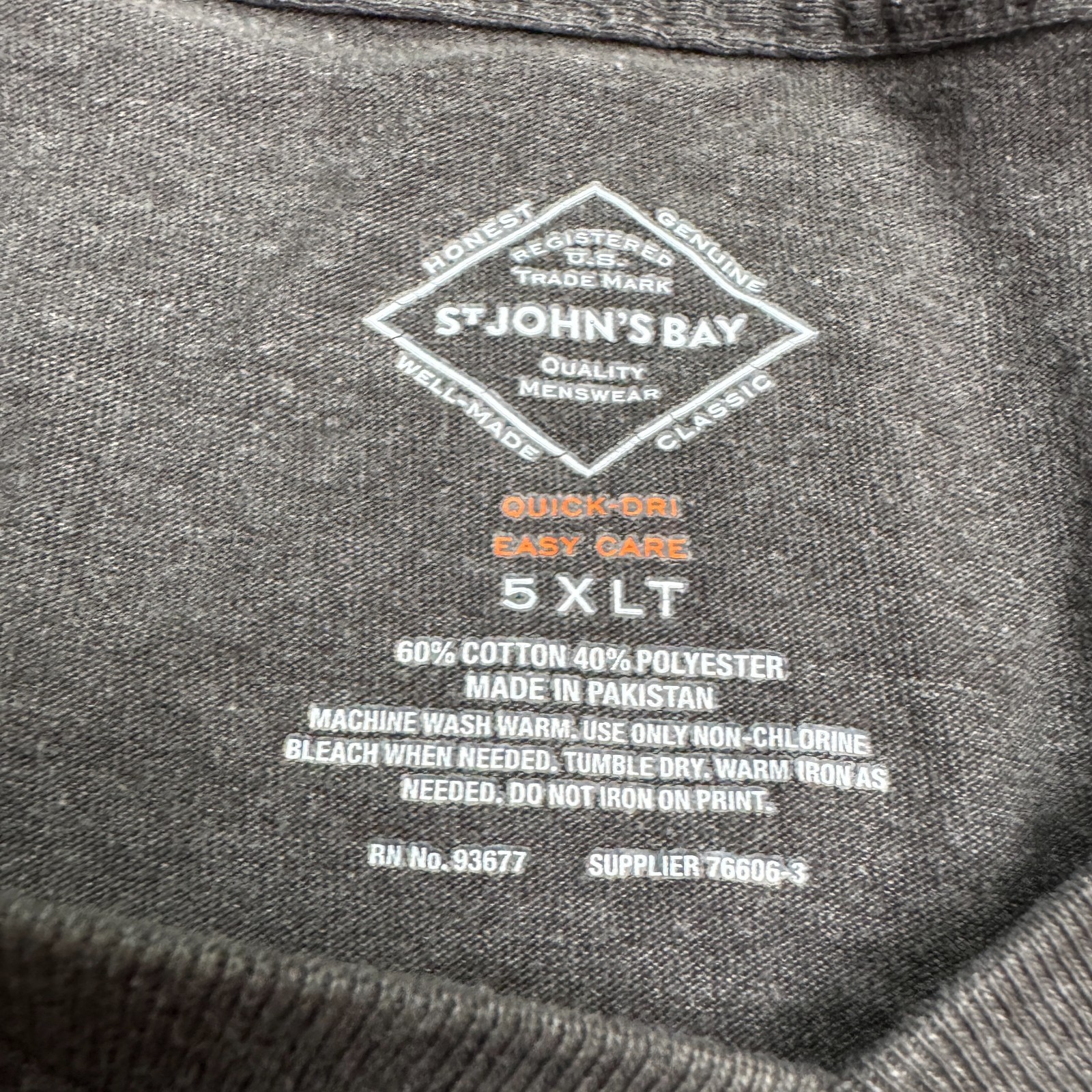 St. John’s Bay Quick-Dri Easy Care Basic T-Shirt Mens 5XL Tall Gray V-Neck Tee