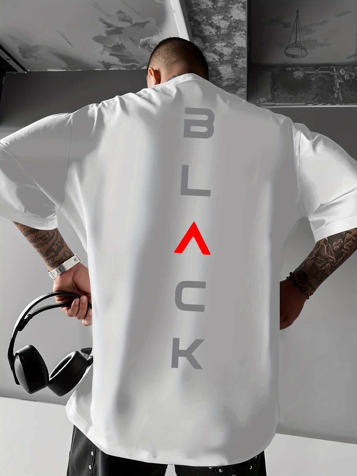 Men’s Minimalist Black & Red colorblock T-Shirt with “BLACK” print